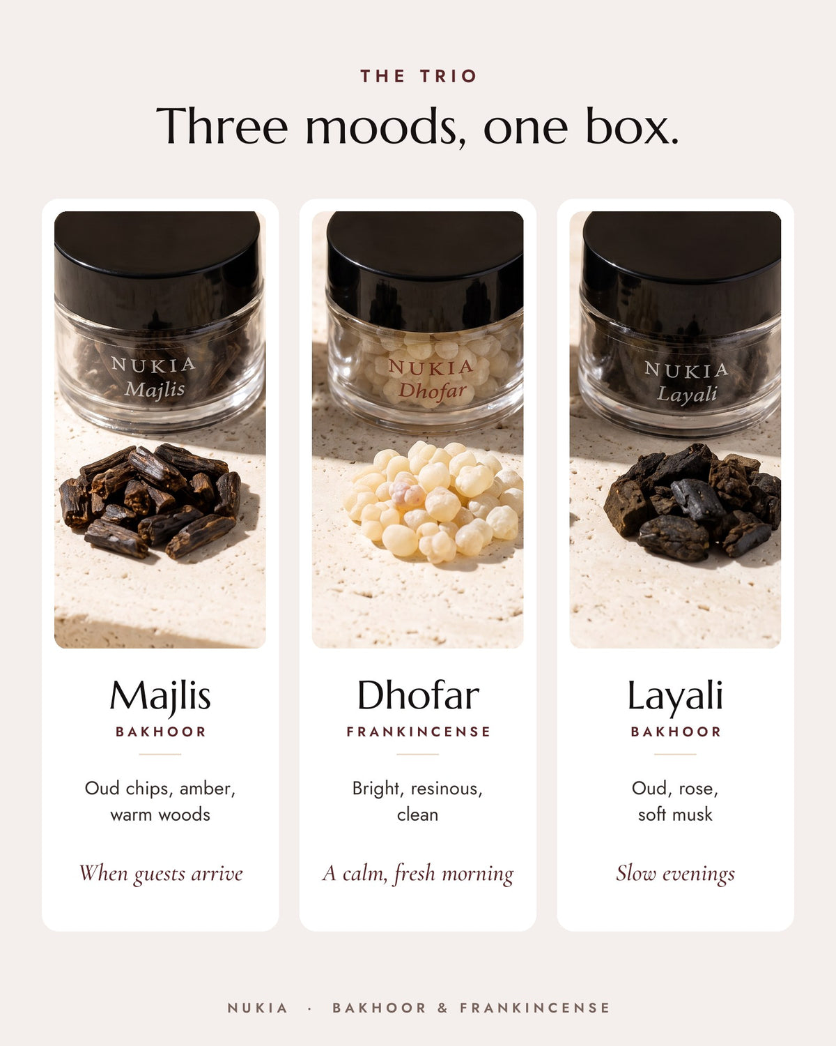 Scent guide: Majlis bakhoor, Dhofar frankincense and Layali bakhoor