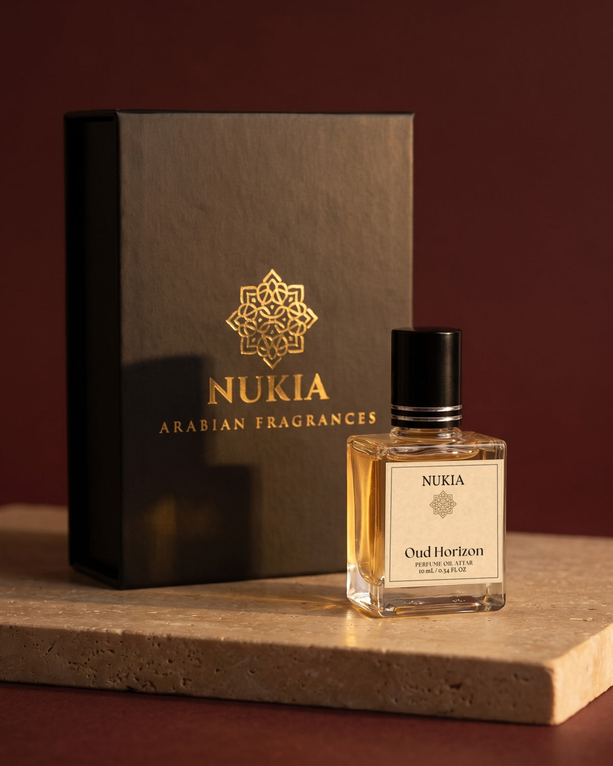 Oud Horizon perfume oil with its black Nukia gift box