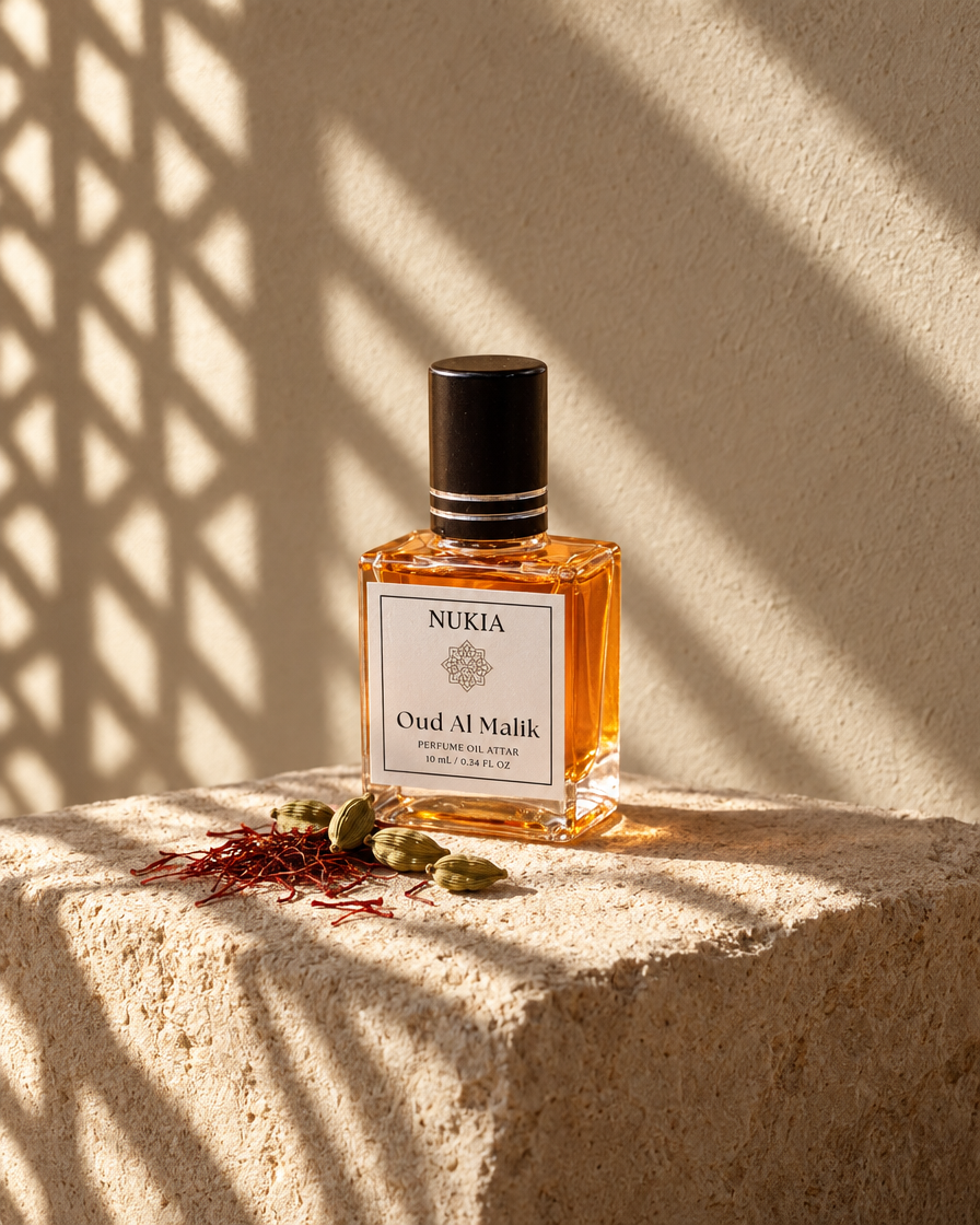 Oud Al Malik perfume oil with saffron and cardamom